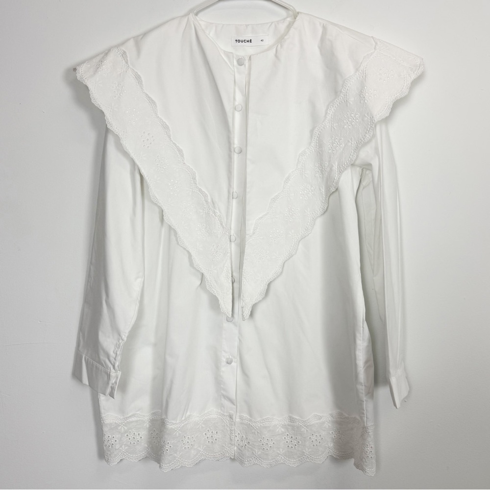Touche Prive Button Up Top Womens 42 US 10 Cream Cotton Blend